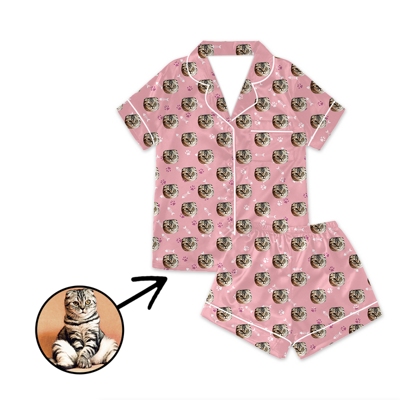 Kundenspezifischer Foto Satin Pyjama Ich liebe mein ganzes Foto der Katze