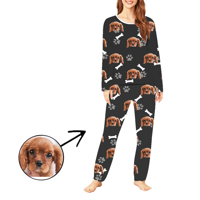 Custom Christmas Gift PhotoPyjamas für Frauen Hund Pfote Fußabdruck Langer Ärmel
