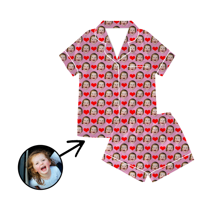 Kundenspezifisches Foto Satin Pyjama Herz Rot für Sommer