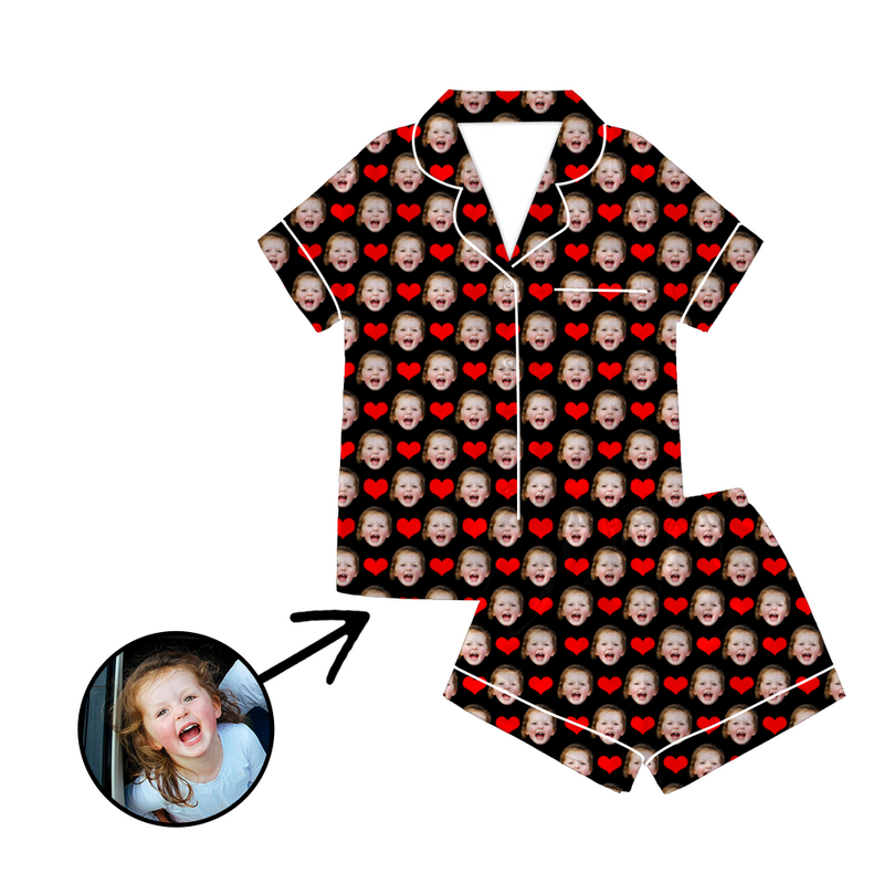Kundenspezifisches Foto Satin Pyjama Herz Rot für Sommer