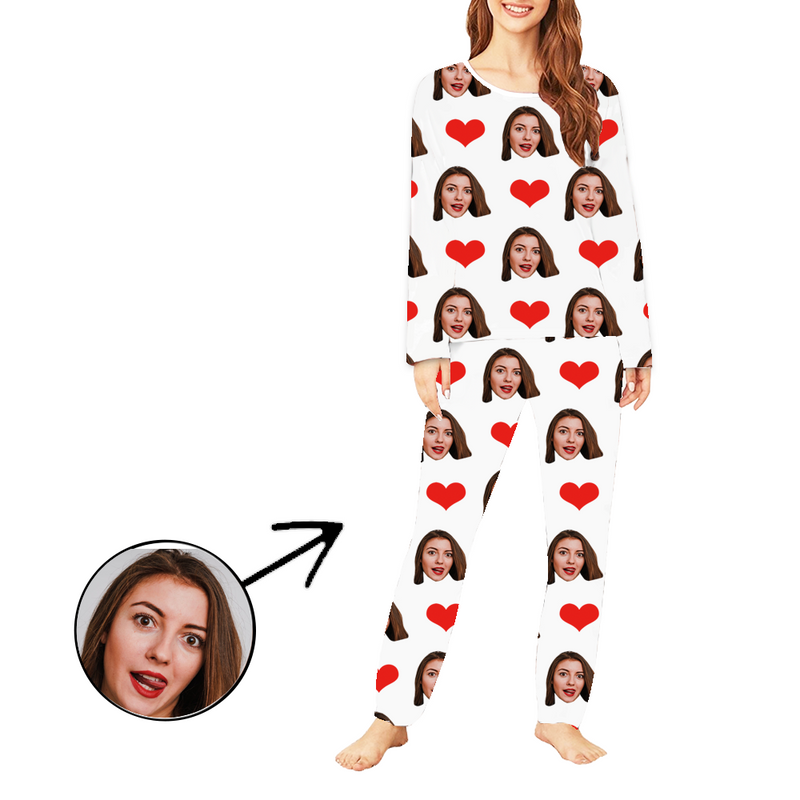 Personalisiert Foto-Pyjama für Damen Herz Ich liebe meinen Freund Langarm