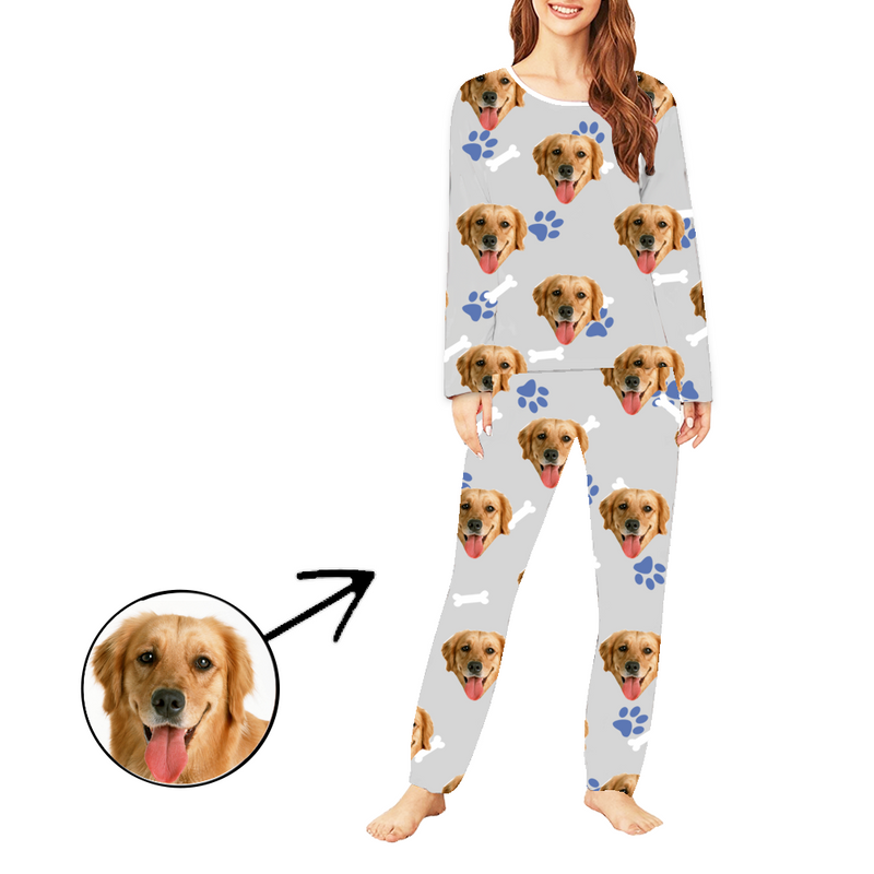 Custom Christmas Gift PhotoPyjamas für Frauen Hund Pfote Fußabdruck Langer Ärmel