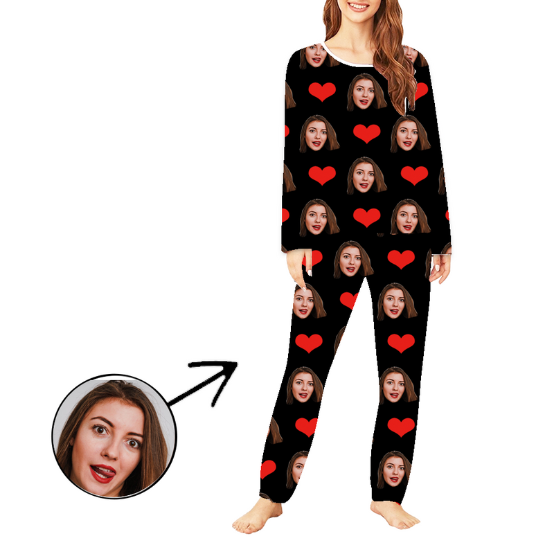 Personalisiert Foto-Pyjama für Damen Herz Ich liebe meinen Freund Langarm