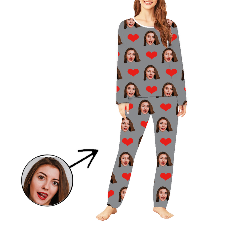 Personalisiert Foto-Pyjama für Damen Herz Ich liebe meinen Freund Langarm