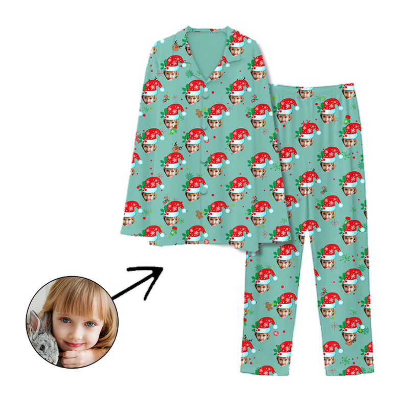 Benutzerdefinierte Foto Pyjamas Weihnachtsmütze und Lebkuchenmann