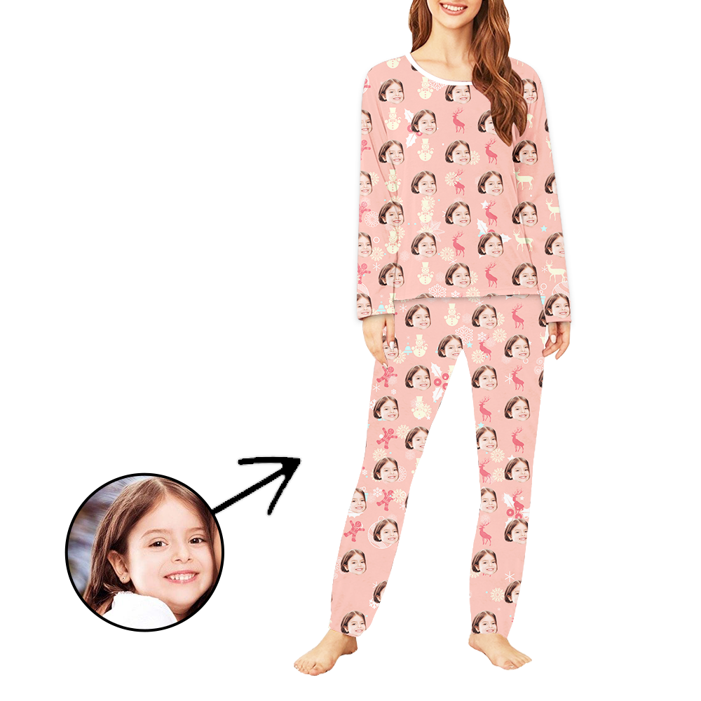 Personalisiert Foto-Pyjama für Damen Weihnachtsrentier Langarm