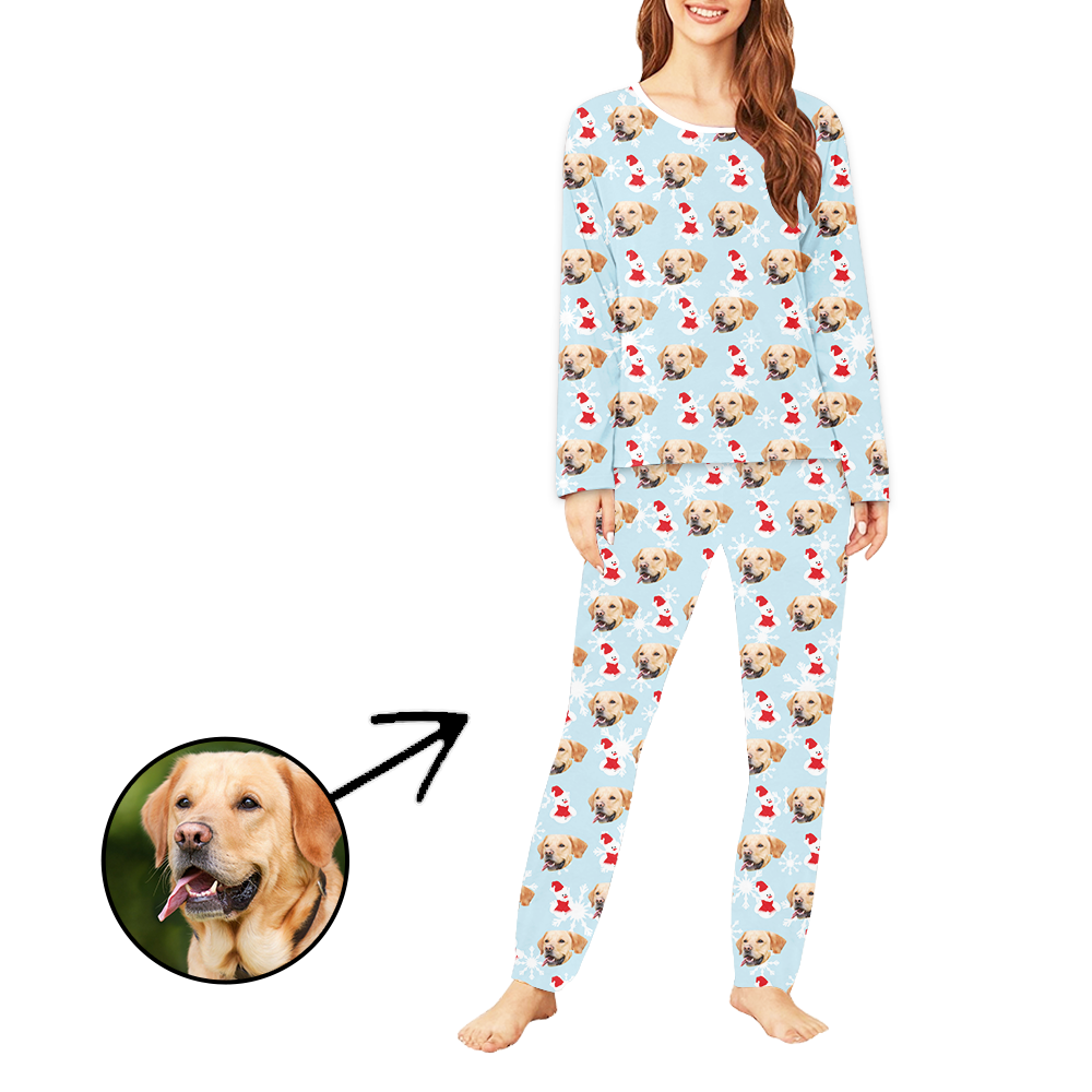 Personalisiert Foto-Pyjama für Damen Weihnachtsmann und Schneeflocke Langarm