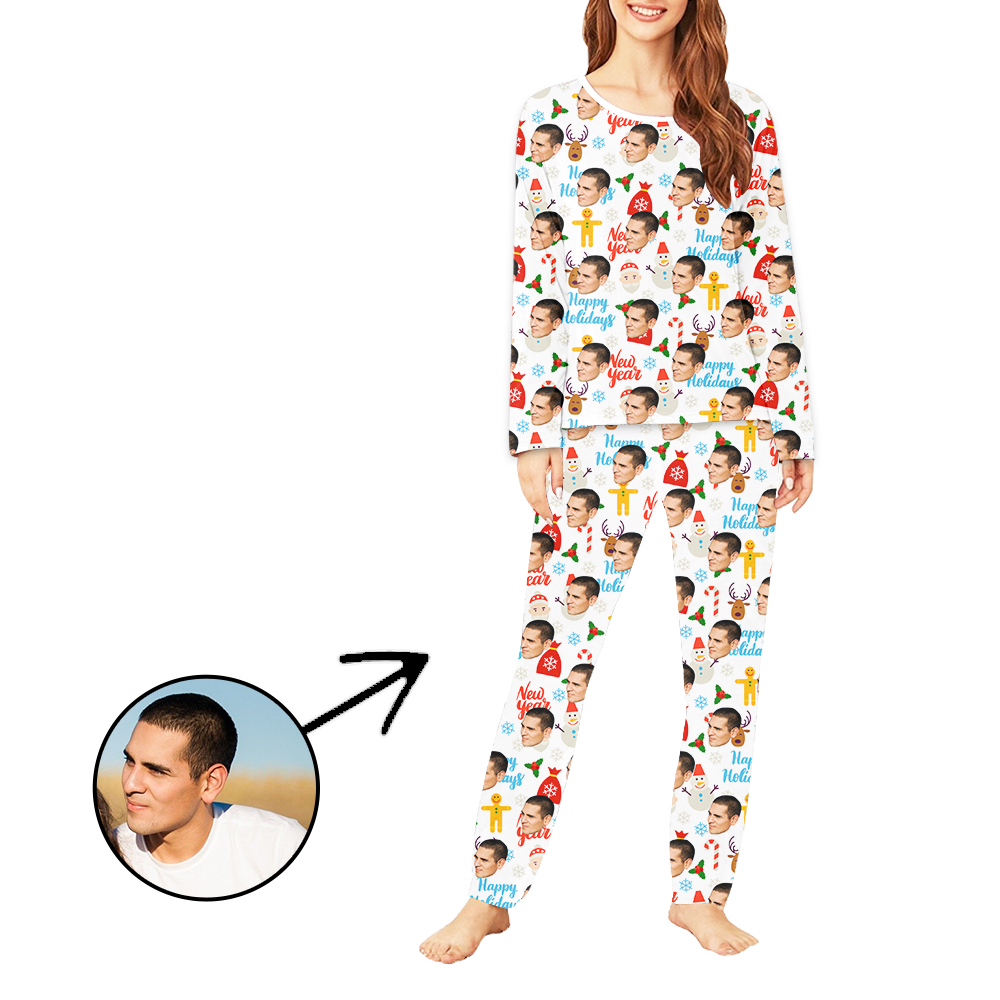 Personalisiert Foto-Pyjama für Damen Frohes Neues Jahr Langarm