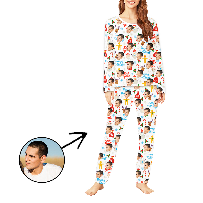 Personalisiert Foto-Pyjama für Damen Frohes Neues Jahr Langarm