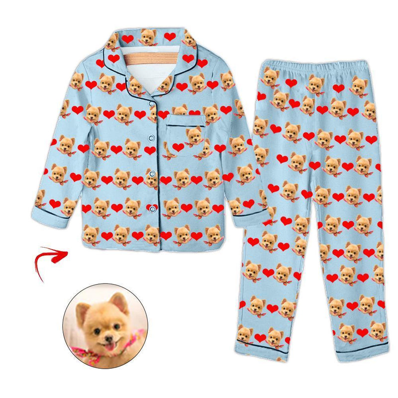 Benutzerdefiniertes Foto Kinderpyjama Herz Ich liebe mein Baby Blau