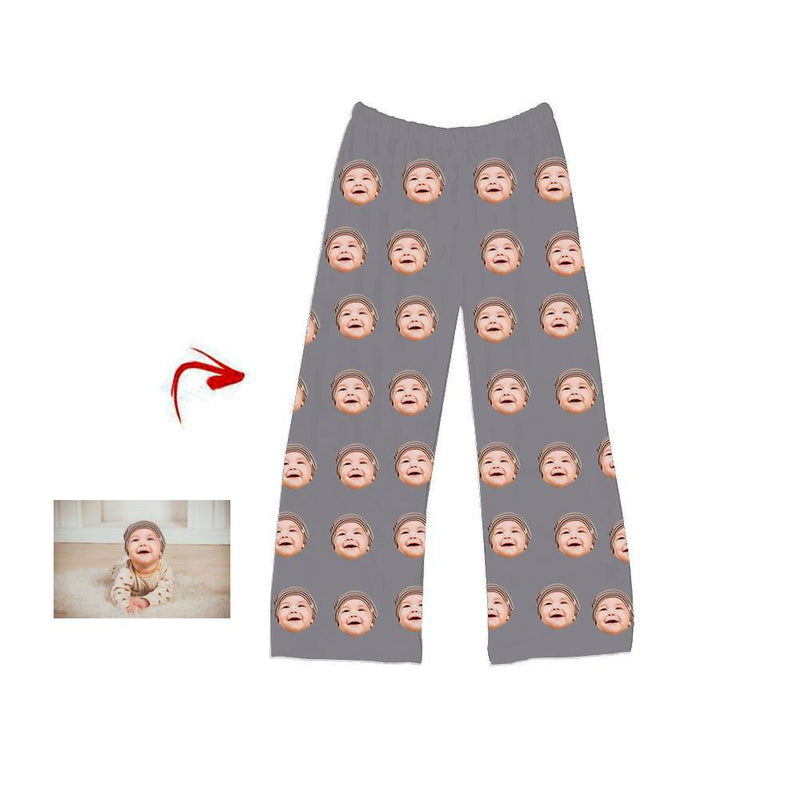 Kundenspezifisches Foto Pyjama Hosen Herz glücklich du und ich grau