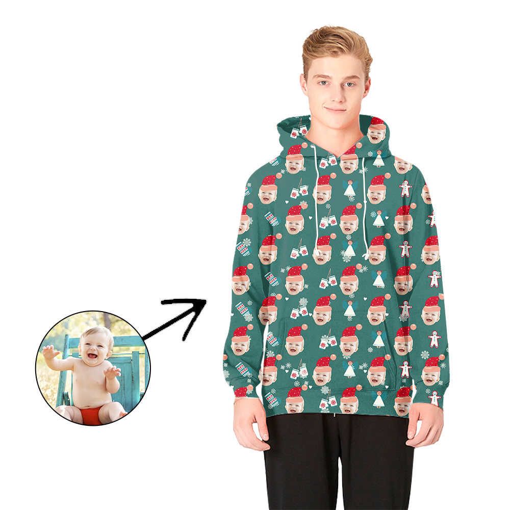 Kundenspezifische Foto Hoodies Weihnachtshut und Schneeflocke