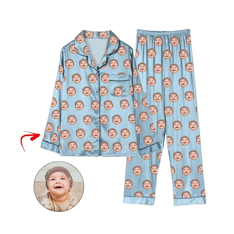 Kundenspezifischer Foto Satin Pyjama I Love My Baby Blue