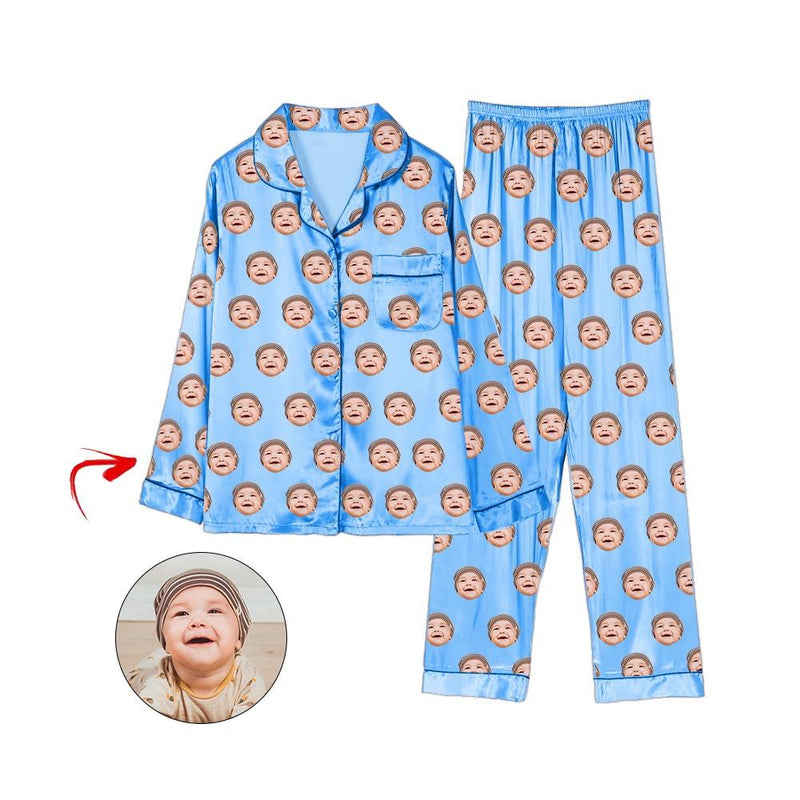 Kundenspezifischer Foto Satin Pyjama I Love My Baby Blue
