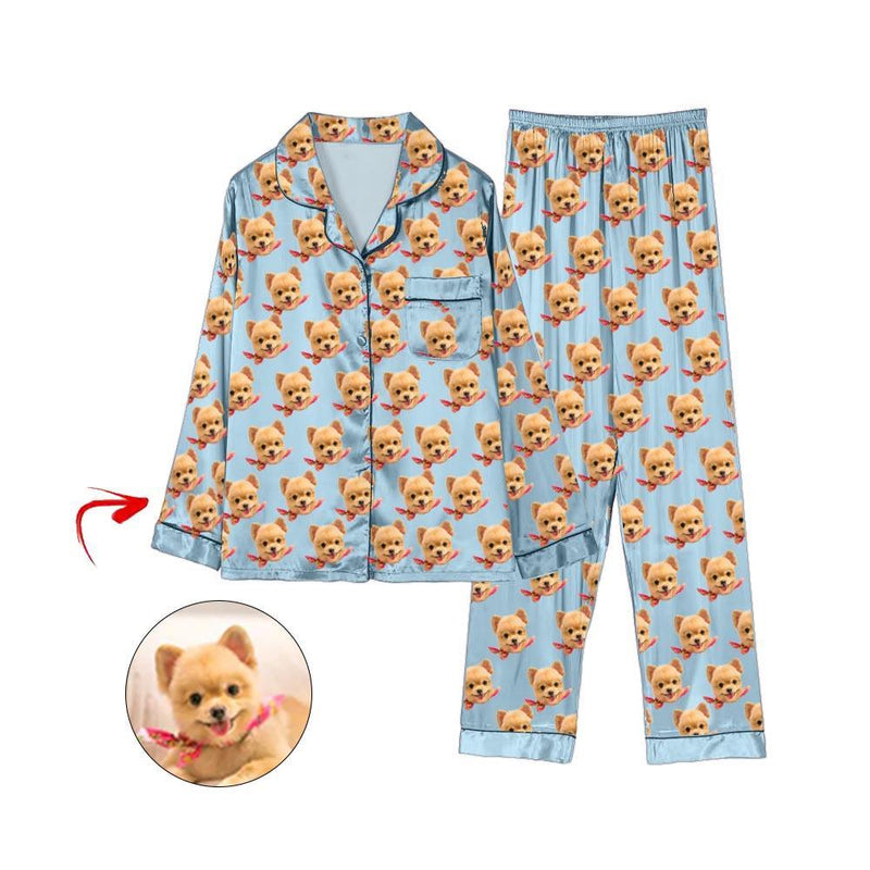 Kundenspezifischer Foto Satin Pyjama Ich liebe mein Hunderosa