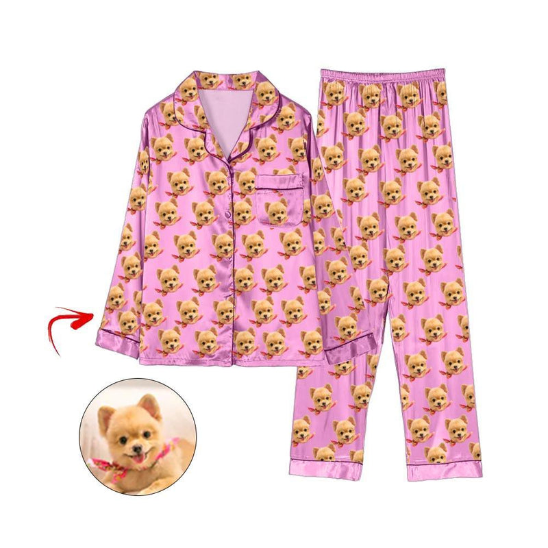 Kundenspezifischer Foto Satin Pyjama Ich liebe meinen Hund Hellblau