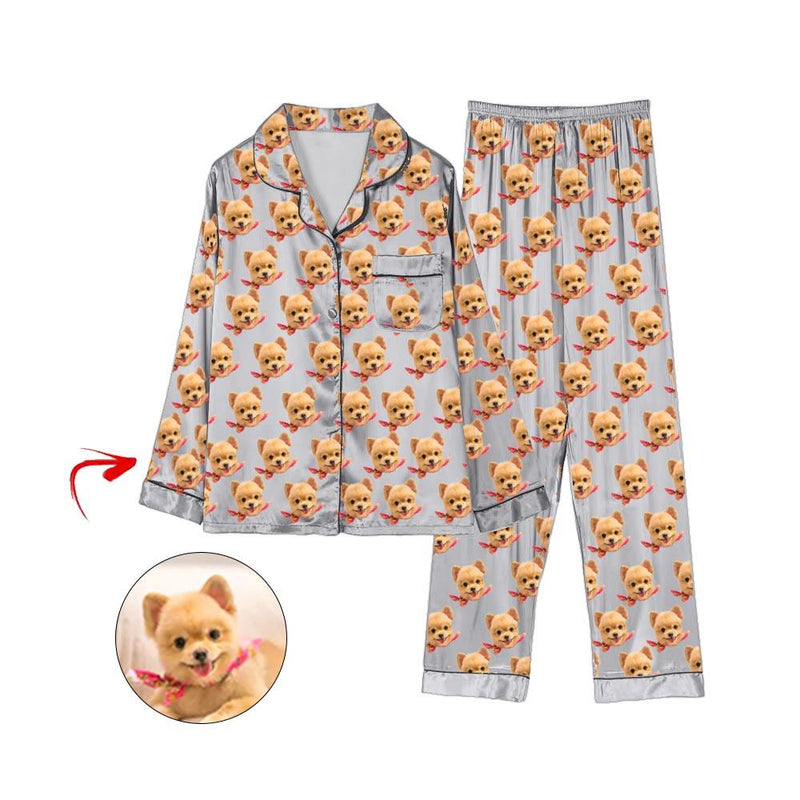 Kundenspezifischer Foto Satin Pyjama Ich liebe mein Hunderosa
