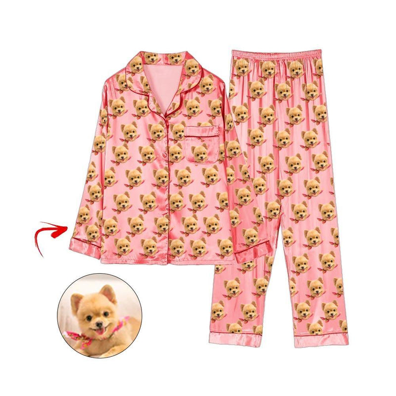 Kundenspezifischer Foto Satin Pyjama Ich liebe meinen Hund Hellblau
