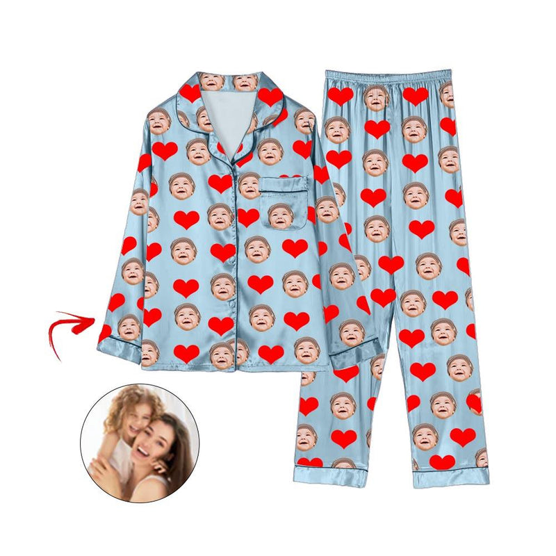 Kundenspezifische Foto Satin Pyjama Herz I Liebe mein Baby Weiß