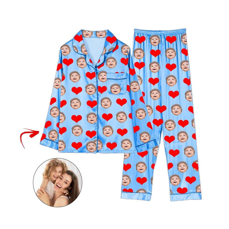 Kundenspezifische Foto Satin Pyjama Herz I Liebe mein Baby Weiß