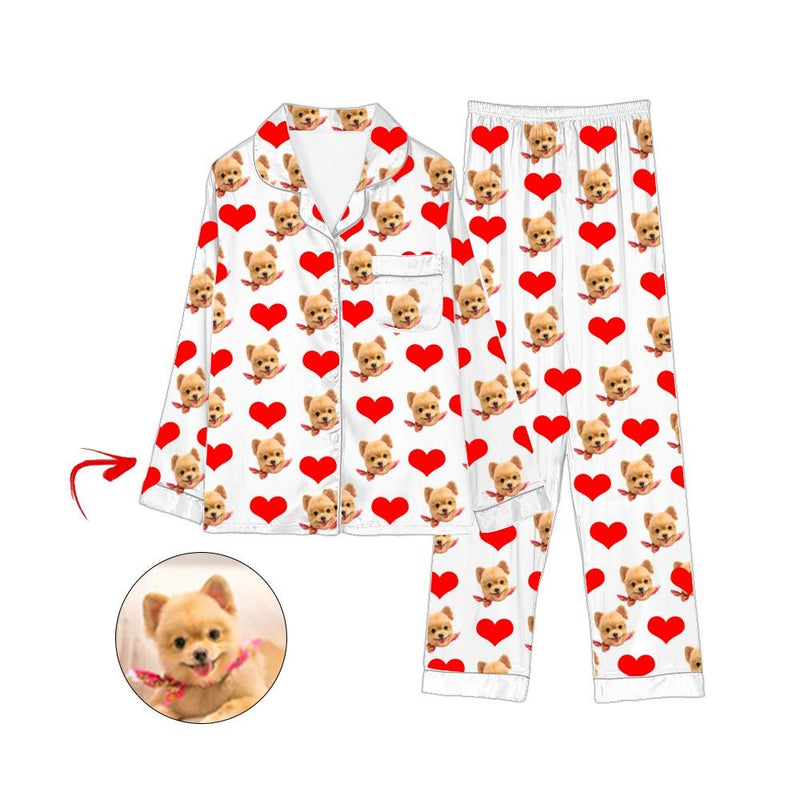 Liebe des kundenspezifischen Foto Satin Pyjama Herz I mein Hund Champagne