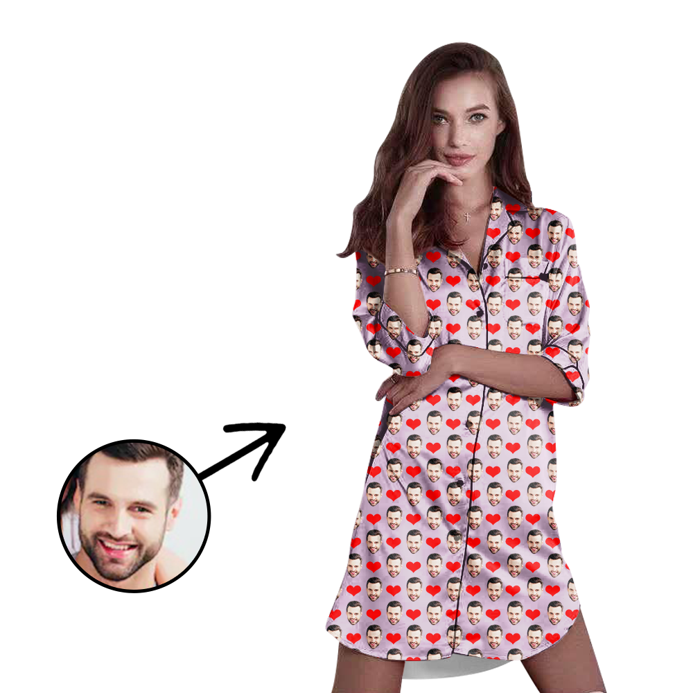Kundenspezifisches Foto-Satin-Hemd-Kleid mit Herz