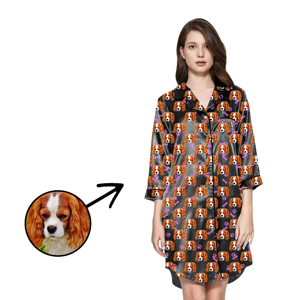 Kundenspezifischer Foto-Satin-Hemd-Kleid-Hundefußabdruck