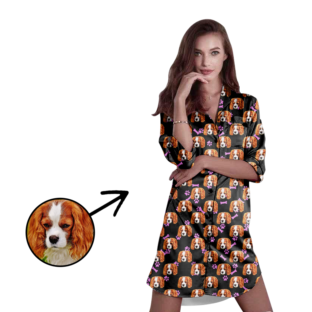 Kundenspezifischer Foto-Satin-Hemd-Kleid-Hundefußabdruck