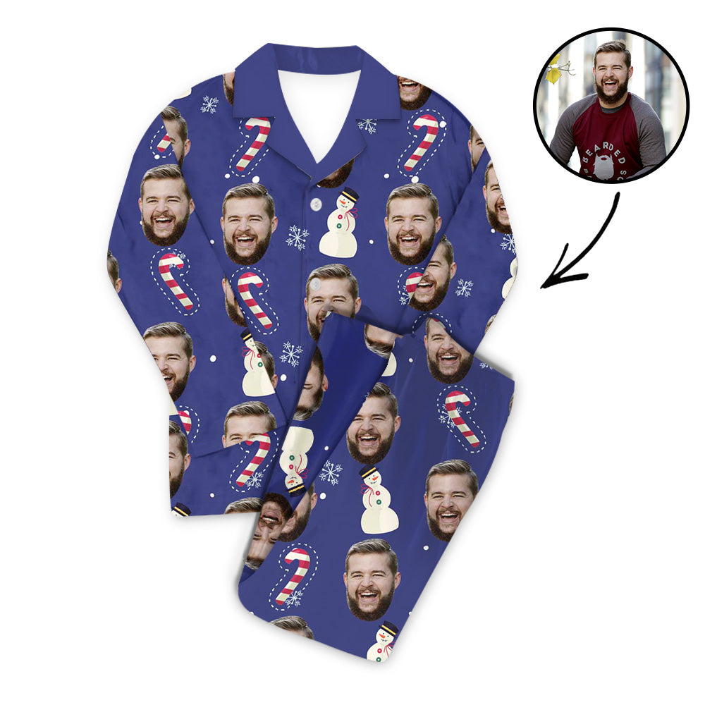 Benutzerdefiniertes Foto Pyjama Set Unisex Schneemann und Zuckerstange