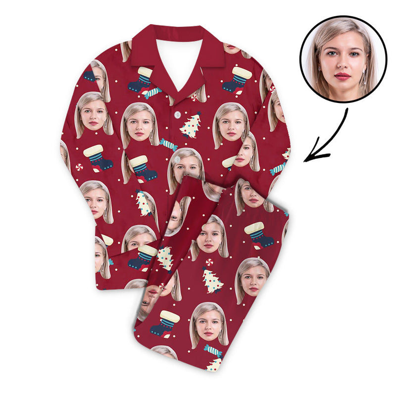Benutzerdefiniertes Foto Pyjama Set Unisex-Weihnachtsbaum in Rot