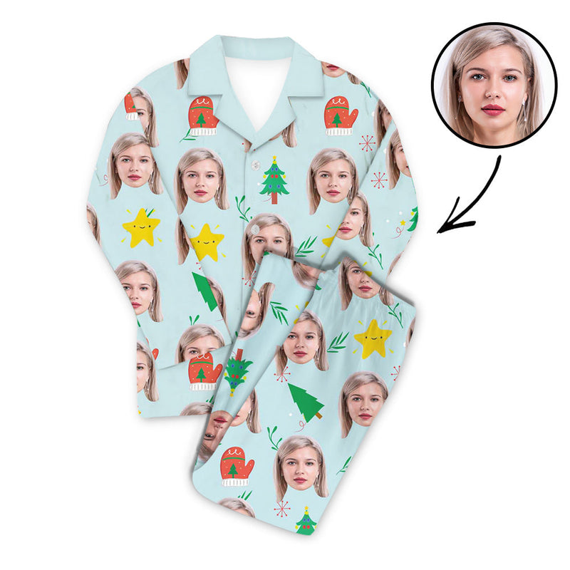 Benutzerdefiniertes Foto Pyjama Set Unisex-Weihnachtsbaum und Handschuhe