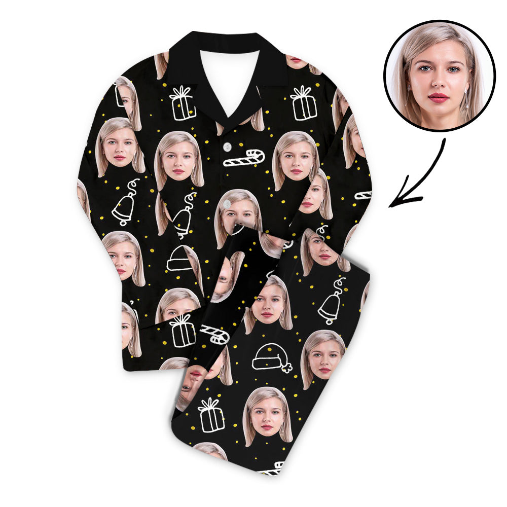 Benutzerdefiniertes Foto Pyjama Set Unisex-Weihnachtsmütze und Zuckerstange